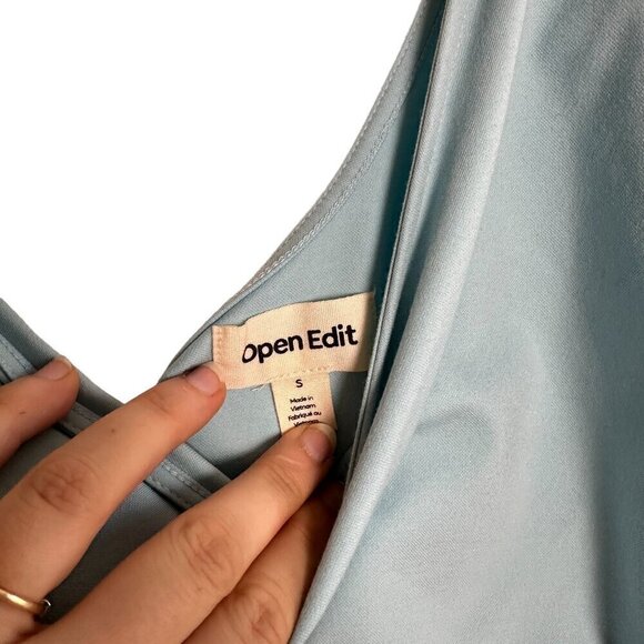 NEW Open Edit One-Sleeve Cutout Body-Con Minidress in Blue Glaze Size S - Picture 4 of 5